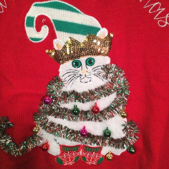 Ugly Christmas Sweater Holiday Cat themed XXL runs a little smaller - Picture 2 of 5